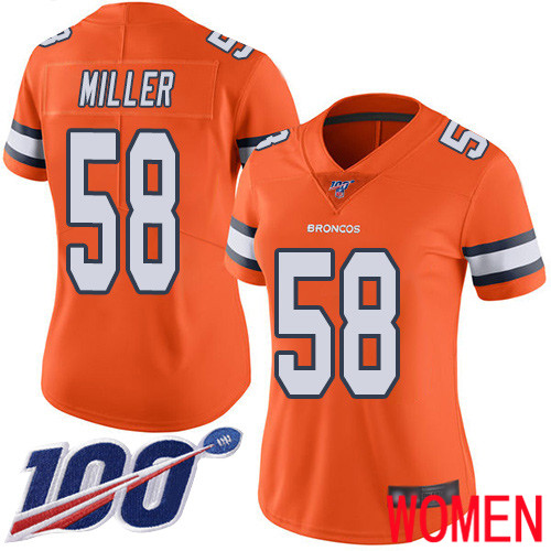 Women Denver Broncos #58 Von Miller Limited Orange Rush Vapor Untouchable 100th Season Football NFL Jersey